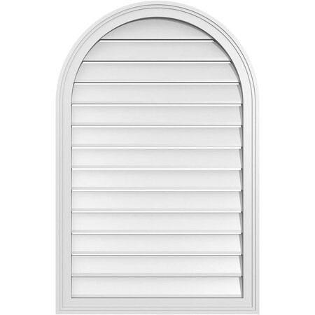 Ekena Millwork Round Top Surface Mount PVC Gable Vent: Functional, w/ 2"W x 1-1/2"P Brickmould Frame, 26"W x 40"H GVPRT26X4002SF